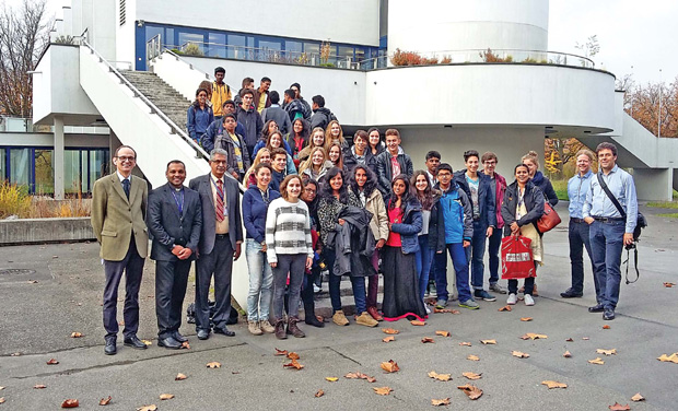 A team from Christ Nagar Higher Secondary School, Thiruvananthapuram consisting of academic coordinator P. Thomas Mani, teacher Usha, bursar Fr Joseph and a group of 19 students at Kantonsschule Alpenquai, Luzern. (Photo: DC) A team from Christ Nagar Higher Secondary School, Thiruvananthapuram consisting of academic coordinator P. Thomas Mani, teacher Usha, bursar Fr Joseph and a group of 19 students at Kantonsschule Alpenquai, Luzern. (Photo: DC)